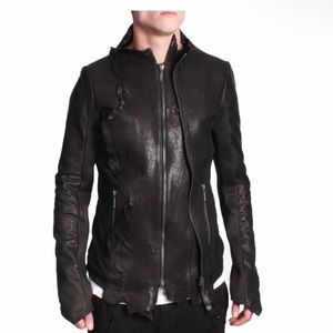 YASUYUKI ISHII mens leather black asymmetrical jacket
